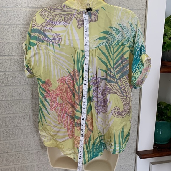 Maude Vivante Noelle Button Up Womens L Collared Camp Shirt Short Sleeve Print - Picture 6 of 13